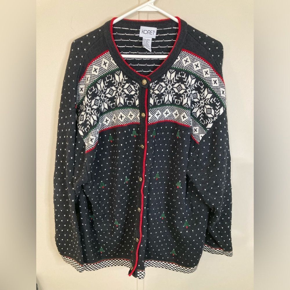 Vintage Koret Fair Ilse Cardigan Women's 1X Christmas Knit Cottage Sweater